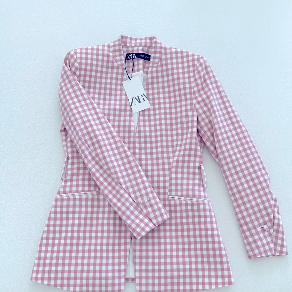 NWT Zara Pink Gingham Blazer